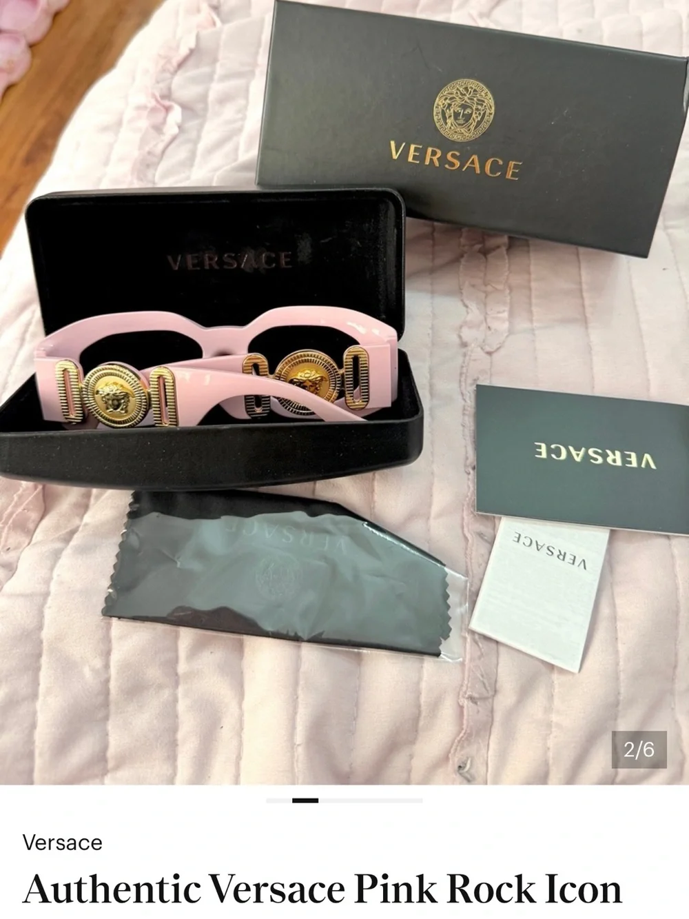 Authentic Versace Pink Rock Icon Sunglasses comes with everything in the pic